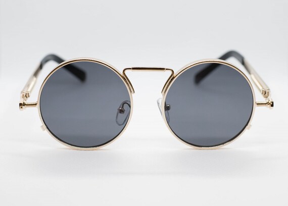 Retro Gold Metal Frame Round John Lennon Hippy Hippie Sunglasses Brown Lens 60/'s