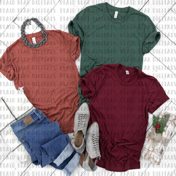 Bella Canvas 3001 Clay Cardinal Forest Heather Unisex Etsy