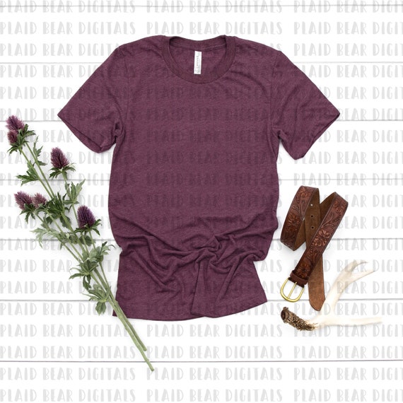 Bella Canvas 3001 Maroon Heather Unisex Jersey T Shirt Mockup Etsy