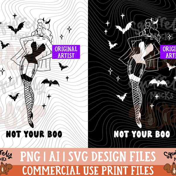 Not Your Boo PNG Print Files, SVG Cricut Cut Files, Halloween Pin Up, Spooky Halloween, Goth Halloween, Retro Halloween, Witches, Witch