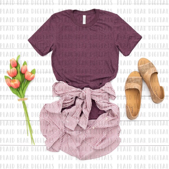 Bella Canvas 3001 Maroon Heather Unisex Jersey T Shirt Mockup Etsy