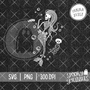 Skeleton Mermaid SVG PNG | Spooky Halloween Design