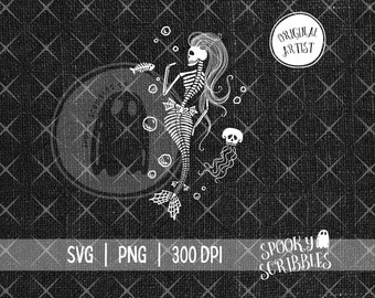Skeleton Mermaid SVG PNG | Spooky Halloween Design