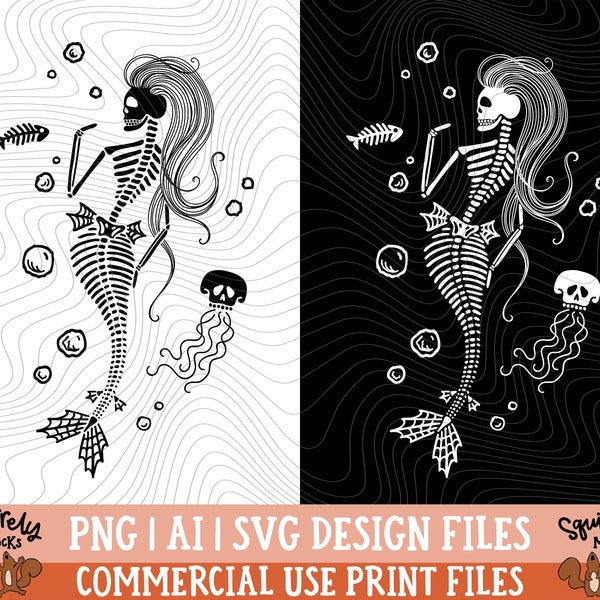 Skelemaid SVG Cricut Or Cameo Cut Files, PNG Print Files, Trendy Halloween, Dancing Skeleton, Spooky Mermaid, Ghoul Babe, Spooky Skeleton