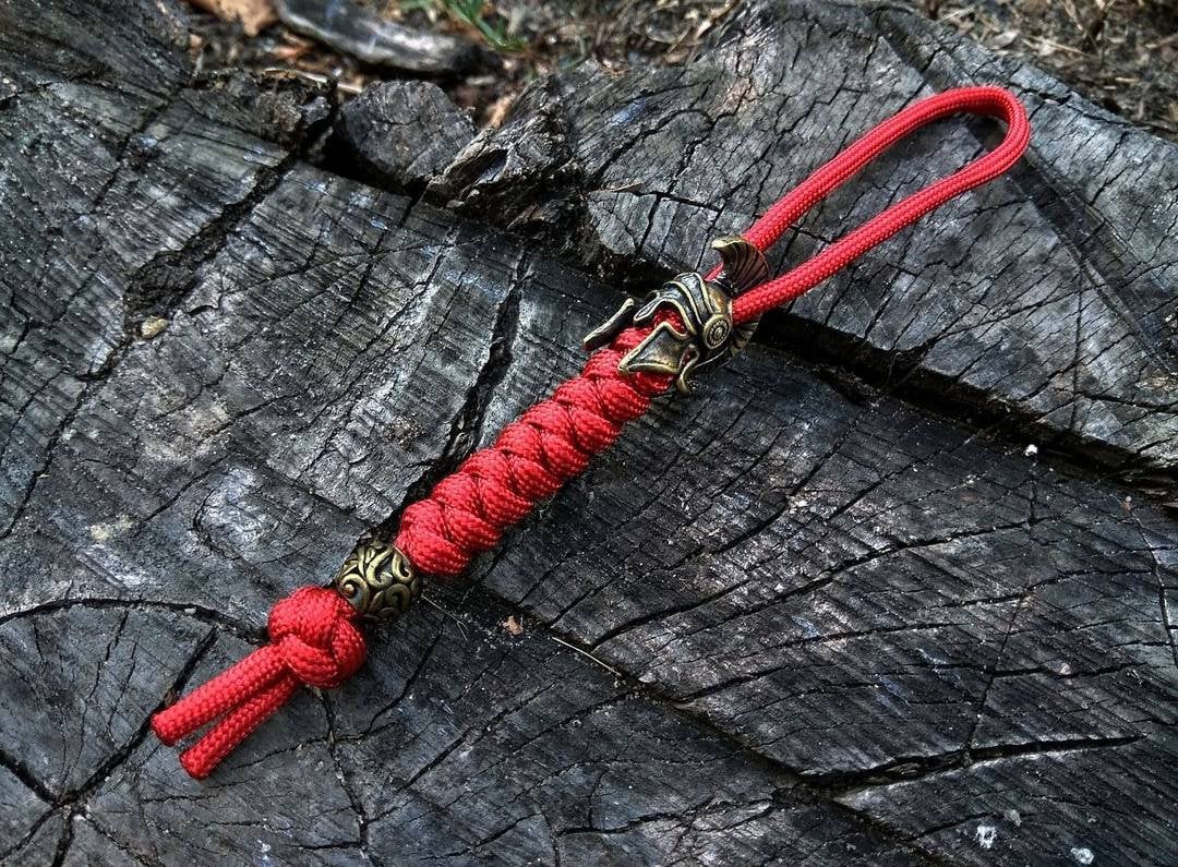 550 Paracord Lanyard / Keychain Knife/ Spartan Paracord Lanyard / Brass  Beads/tm 