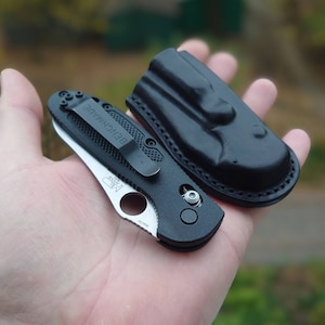 Horizontal leather sheath for benchmade 555 mini griptilian knife /  black case with belt loop.