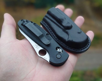 Horizontal leather sheath for benchmade 555 mini griptilian knife /  black case with belt loop.