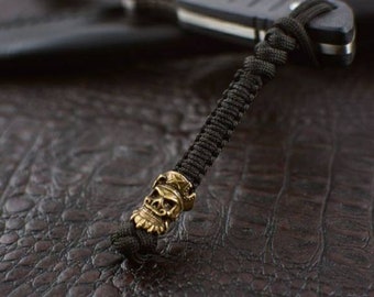 Paracord lanyard   BLACK BEARD Hand-molded brass bead/Paracord keychain/ Custom knife paracord lanyard bead