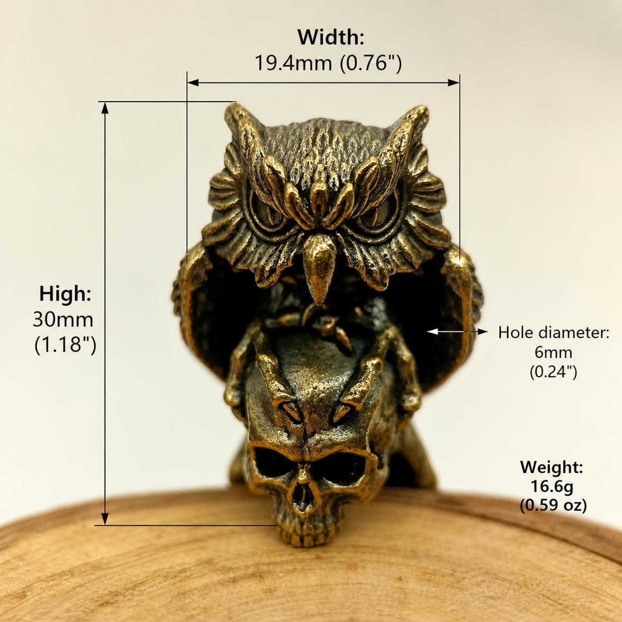 Owl Skull Bead, Brass Paracord Bead, EDC Lanyard Bead, Owl Holding