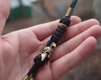 550 Paracord Lanyard / keychain knife/ Spartan helmet /natural stone/ paracord lanyard /  brass beads/TM