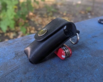 Leather case, holster with belt loop and key rings, made for Victorinox MiniChamp, Leatherman Micra and other small multi-tools.
