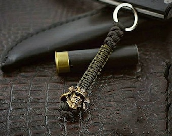 Paracord keychain   Samurai helmet Hand-molded brass bead/Paracord keychain/ Custom knife paracord lanyard bead