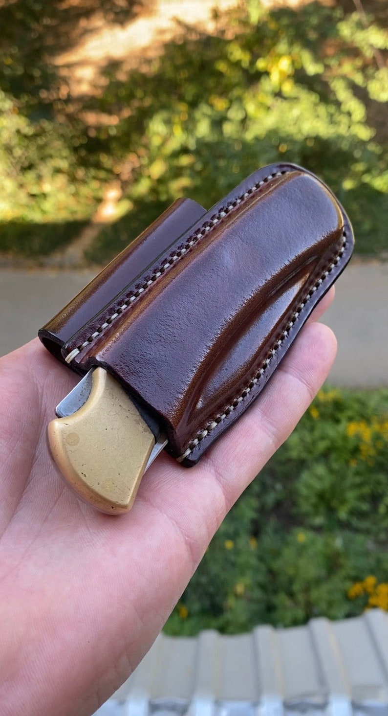 Vertical and horizontal leather sheath for Buck 110 folding hunter knife / buck 112 Ranger /case with belt loop. image 4