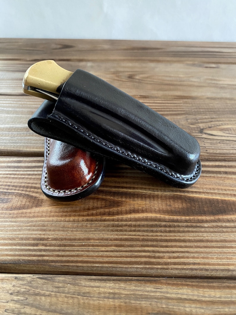 Vertical and horizontal leather sheath for Buck 110 folding hunter knife / buck 112 Ranger /case with belt loop. image 6