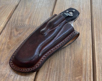 vertical leather sheath for Spyderco knives  , military , paramilitary , Folding Knife