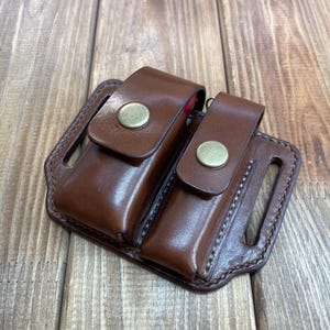 Leather Sheath for 2 Swiss Army Knife Swisschamp and pioneer x ,  Victorinox pancake holster 91-93mm, with Belt Loop, Personalization