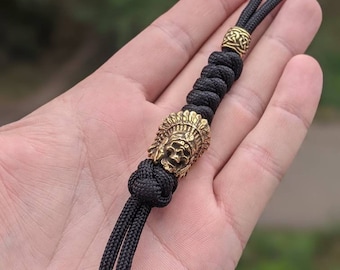paracord lanyard with brass bead chief, Indian , paracord keychain