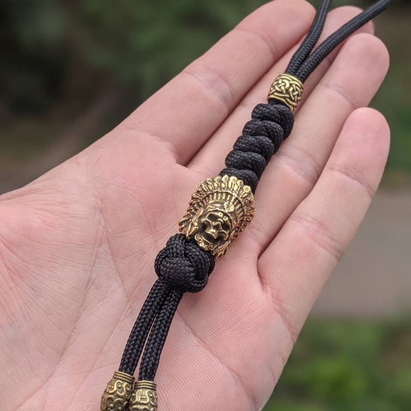 paracord lanyard with brass bead chief, Indian , paracord keychain