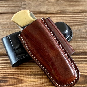 Vertical and horizontal leather sheath for Buck 110 folding hunter knife / buck 112 Ranger /case with belt loop. buck110 / brown