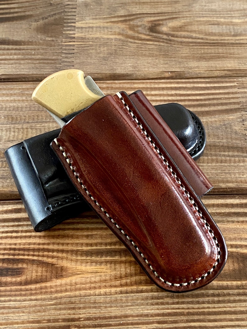 Vertical and horizontal leather sheath for Buck 110 folding hunter knife / buck 112 Ranger /case with belt loop. buck110 / brown