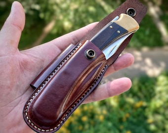 Horizontal leather sheath for Buck 110 folding hunter knife / buck 112 Ranger /case with belt loop.