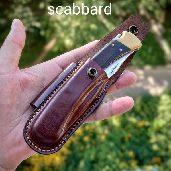 Horizontal leather sheath for Buck 110 folding hunter knife / buck 112 Ranger /case with belt loop.