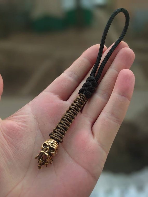 Perle Porte-clé Couteau Crâne En Laiton Massif - Lanière Paracorde - Déco