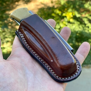 Fodero in pelle verticale e orizzontale per coltello pieghevole Buck 110 da caccia / Buck 112 Ranger / custodia con passante per cintura.