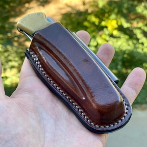 Vertical and horizontal leather sheath for Buck 110 folding hunter knife / buck 112 Ranger /case with belt loop. buck 112 / brown