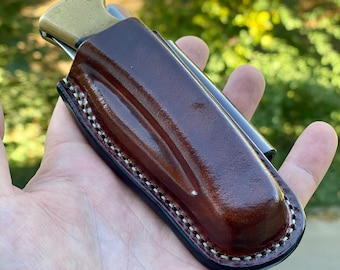 Vertical and horizontal leather sheath for Buck 110 folding hunter knife / buck 112 Ranger /case with belt loop.