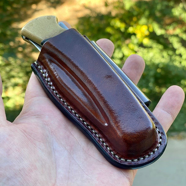 Vertical and horizontal leather sheath for Buck 110 folding hunter knife / buck 112 Ranger /case with belt loop.