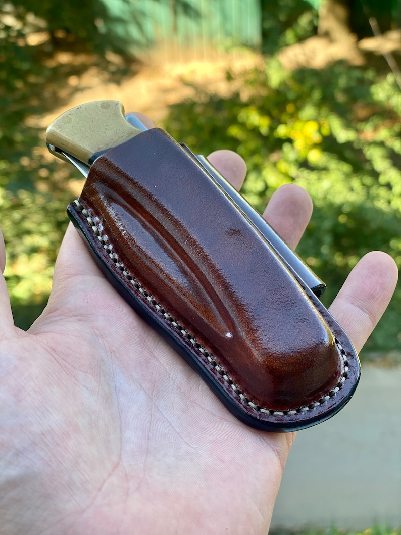 Vertical and horizontal leather sheath for Buck 110 folding hunter knife / buck 112 Ranger /case with belt loop. buck 112 / brown