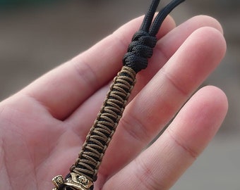 Samurai Helmet Brass Bead Paracord Lanyard, Handmade Keychain