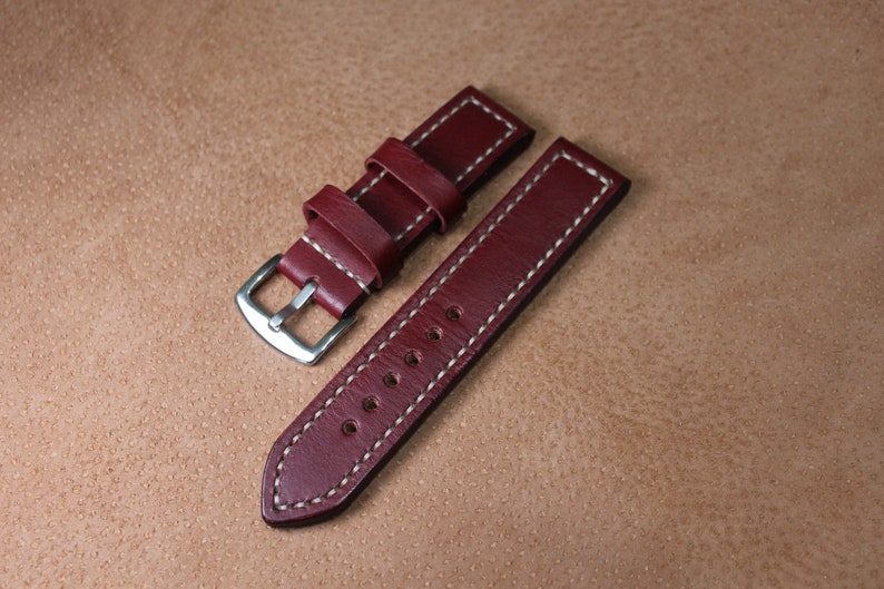 Handmade Watch Strap Dark Burgundy Leather Watch Strap 20mm Etsy