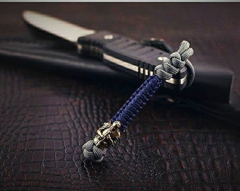 Paracord lanyard  "Knight" Hand-molded brass bead/Paracord keychain/ Custom knife paracord lanyard bead