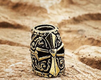 Brass bead templar helmet, hand casting, lanyard bead for a knife or bracelet