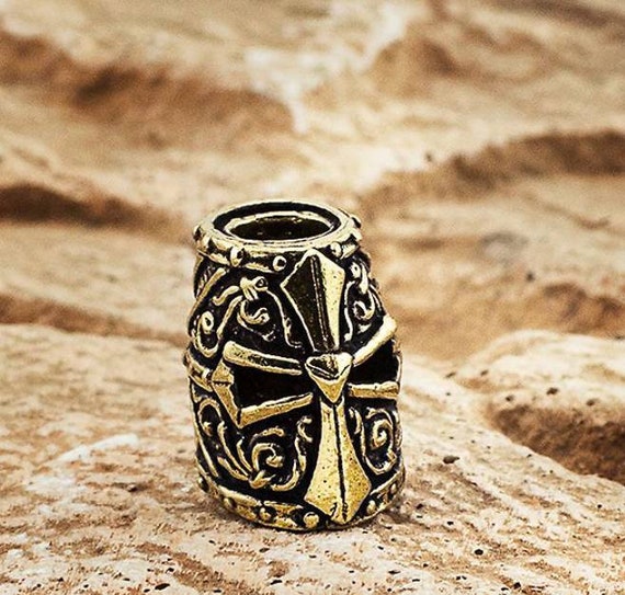 Brass bead templar helmet, hand casting, lanyard bead for a knife or bracelet