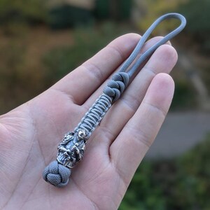 Paracord lanyard  "Knight" Hand-molded brass bead/Paracord keychain/ Custom knife paracord lanyard bead silver plated brass
