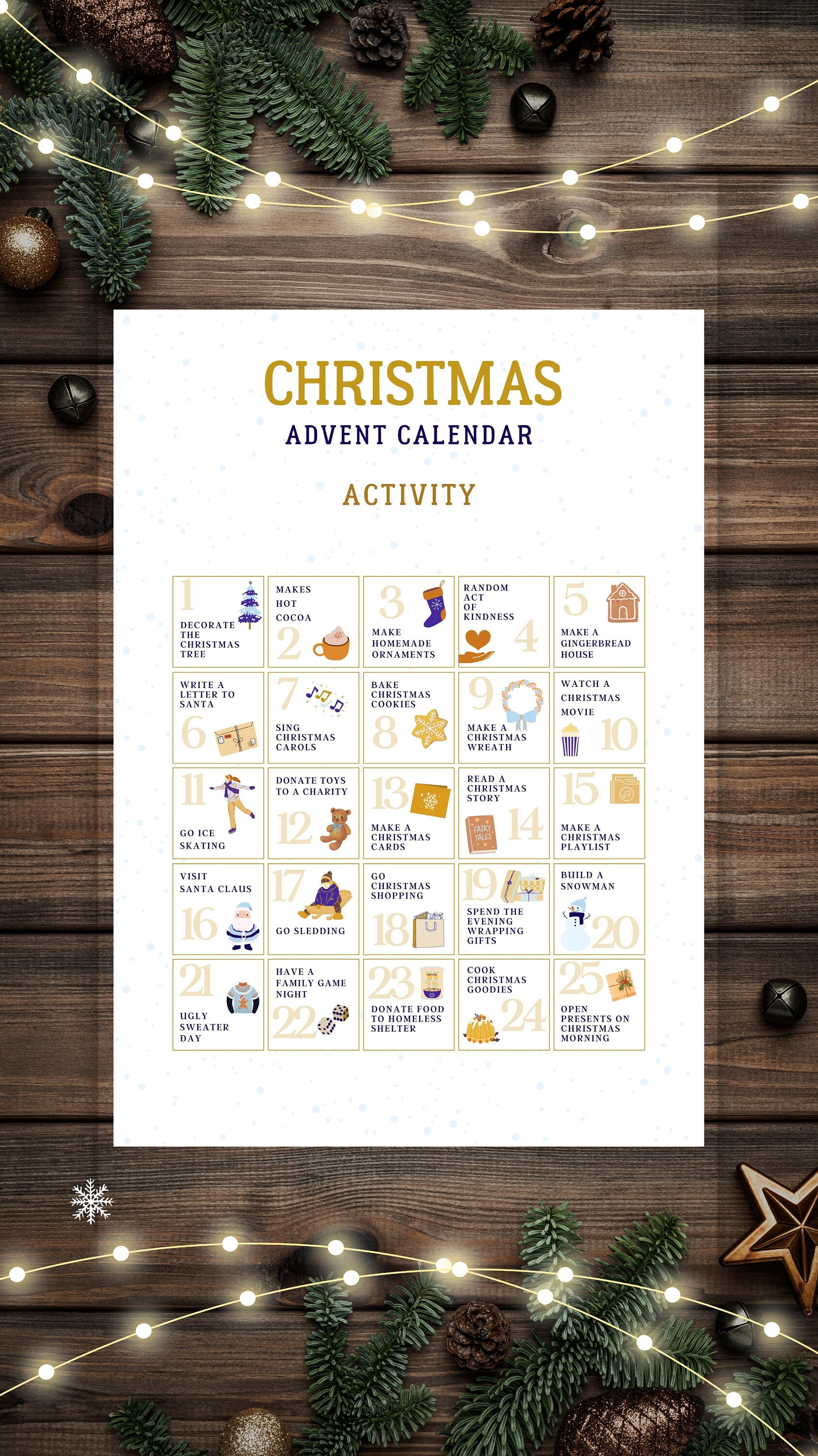 Printable Advent Activity Calendar in PDF JPG Format Etsy