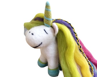 Felted unicorn, felt rainbow unicorn, wool animal toy, art sculpture for children's room decor, gift for women