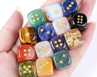 15mm Hand-Carved Crystal D6 Dice，Gemstone Dice , Crystal Gaming Dice, Lucky Charms，Pocket Talisman，Dice for Metaphysical Use