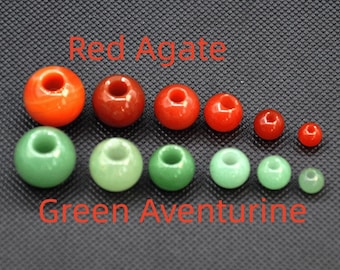 6-20mm Natural Red Agate；Green aventurine large Hole gemstone round Beads, Natural Stone Beads, Large Hole Gemstone Beads,Jewelry Making
