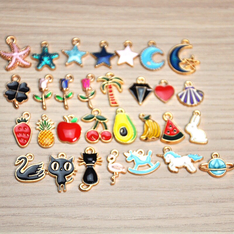 Bulk Enamel Charms, Multicolor Charms , Assortment of Gold Enamel Charms  for Jewelry Making pick the Charms You Wantcheck DESCRIPTION 