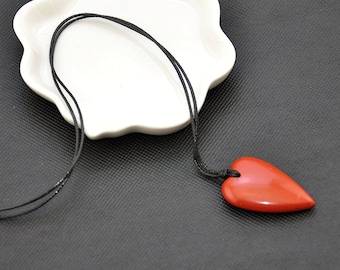 Big Sharp Heart Nature gemstone Crystal Pendant Necklace，Heart Stone Pendant On A Free Fully Adjustable Waxed cord，Gemstone Crystal Jewelry