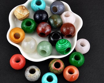 20mm Natural Crystal large Hole gemstone round Beads,8mm Hole beads,Natural Stone Beads, Large Hole Mix Gemstone Beads,Jewelry Making
