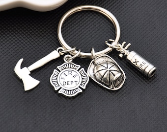 Firefighter keychain,Fireman Gifts,Fireman Keychain,First Responder gift,Engineman gift，Fire and Rescue Keychain，Axe Keychain，Firedept Gifts