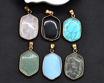 Natural Gemstone Oval Connector Charm,Crystal Pendant,Oval Crystal Pendant ,Natural Gemstones Connectors Links For DIY,Geometric Pendant