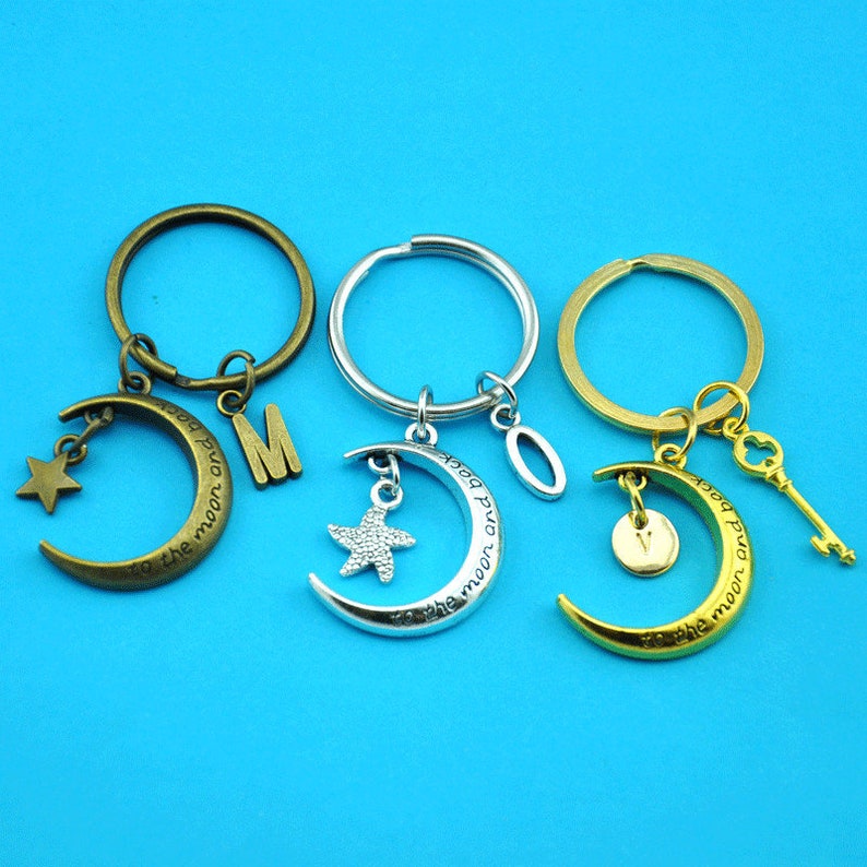 Moon keychain,moon gifts key ring,Crescent Moon Keychain with Initial,Half Moon Key chain Crescent Moon Gift-19001841