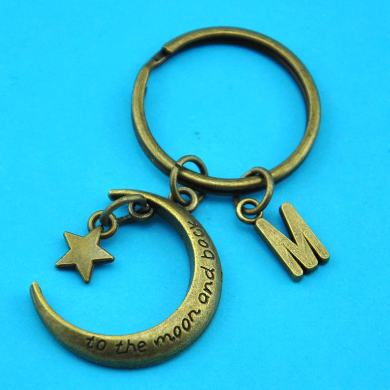 Moon keychain,moon gifts key ring,Crescent Moon Keychain with Initial,Half Moon Key chain Crescent Moon Gift-19001841