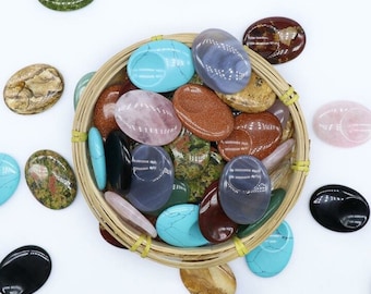 Assorted Gemstone Worry Stones，Natural Gemstone Worry Stone，Anti Anxiety Crystal Worry Stone，Pocket Palm Stone - Thumb Stone